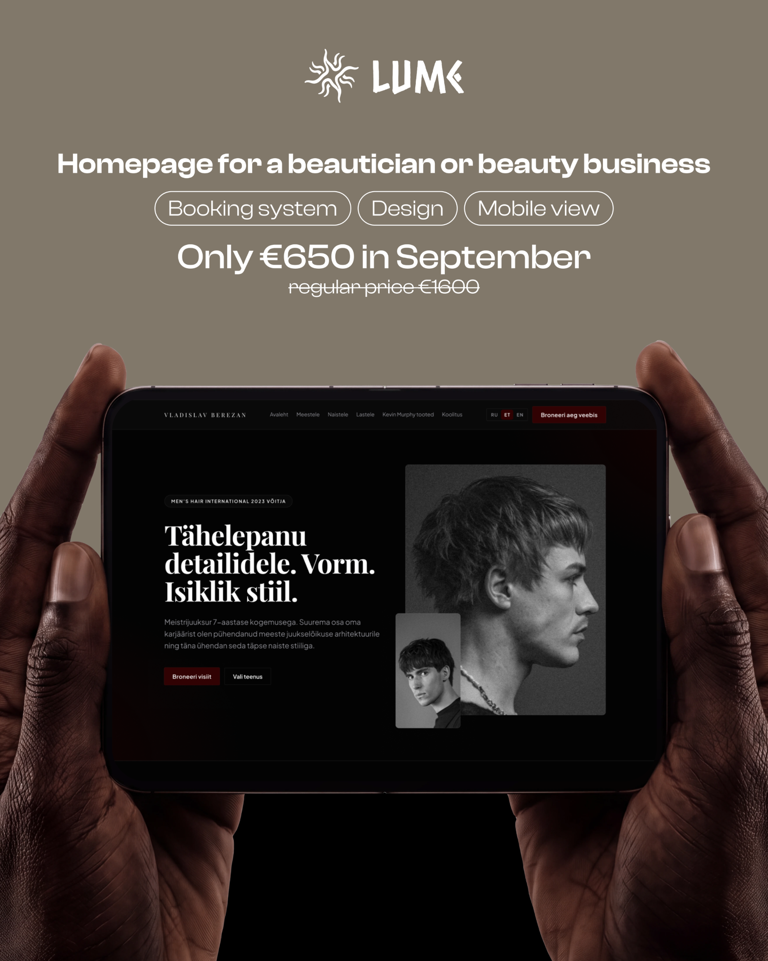 Homepage for a beautician or beauty business